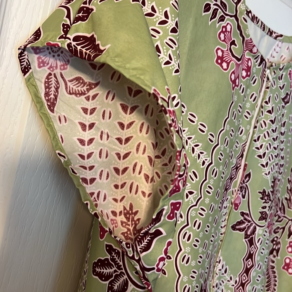 Floral Green and Purple Dress. Zipper in front. Side pockets. Summer Delight. - Picture 4 of 6